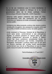 RDC : L’UDA dénonce la gestion prédatrice des biens de l’Etat (Passeports) 13