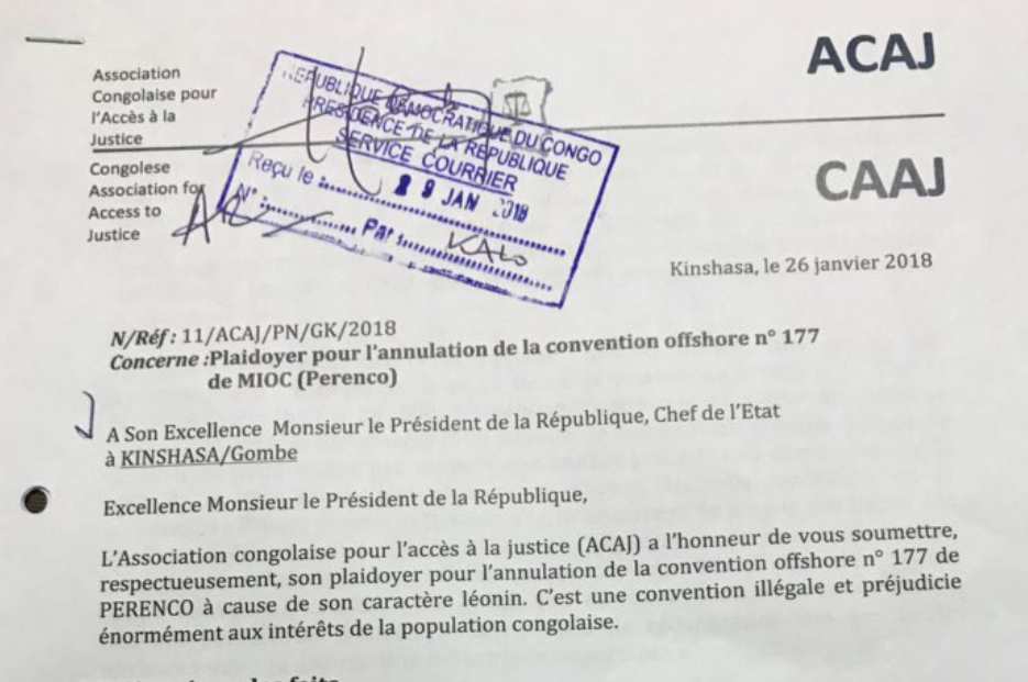 RDC : la convention d'exploitation de Perenco est «léonine», d'après Acaj !