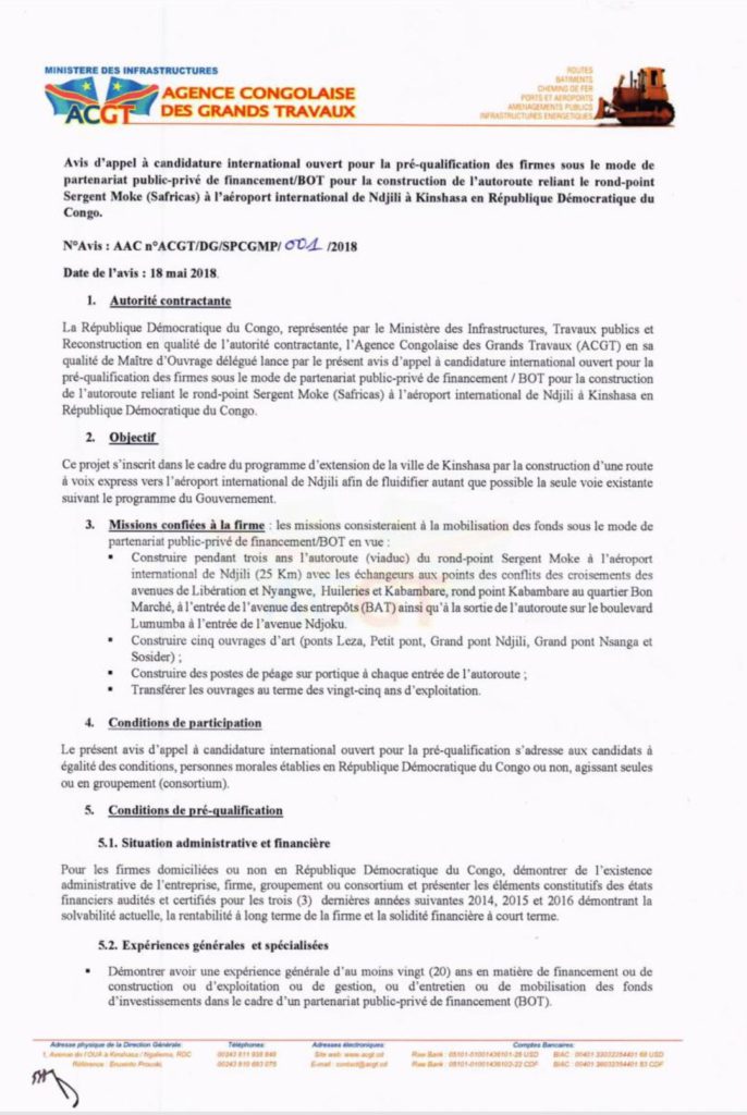 ACGT : avis d'appel à candidature international n°ACGT/DG/SPCGMP/001/2018 11