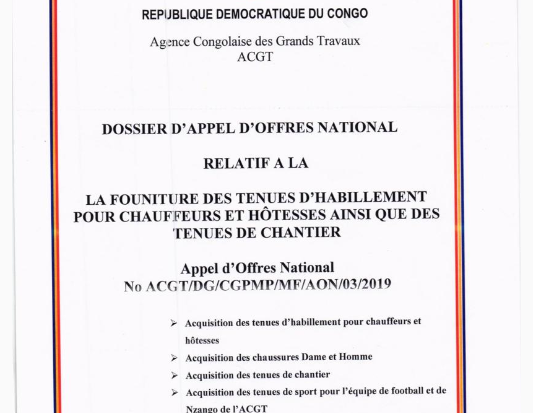 RDC : ACGT lance un appel d'offres pour la fourniture de tenues d'habillement 17